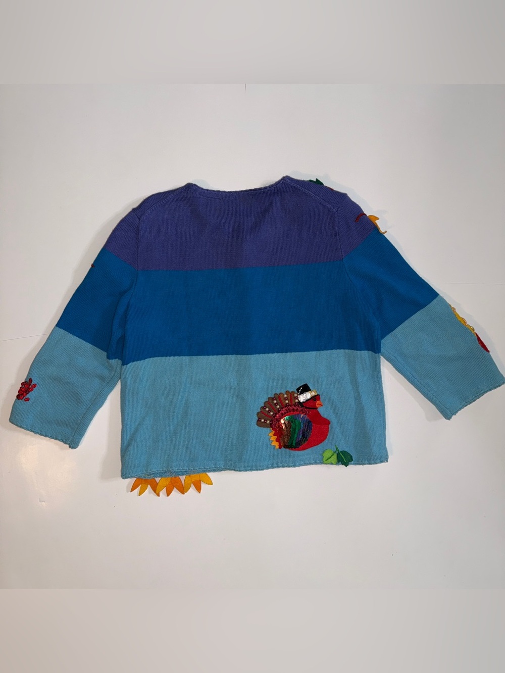 VTG Michael Simon Thanksgiving Cardigan Sweater ApliquΓ© Turkey Cornucopia 1999 M - Picture 9 of 14